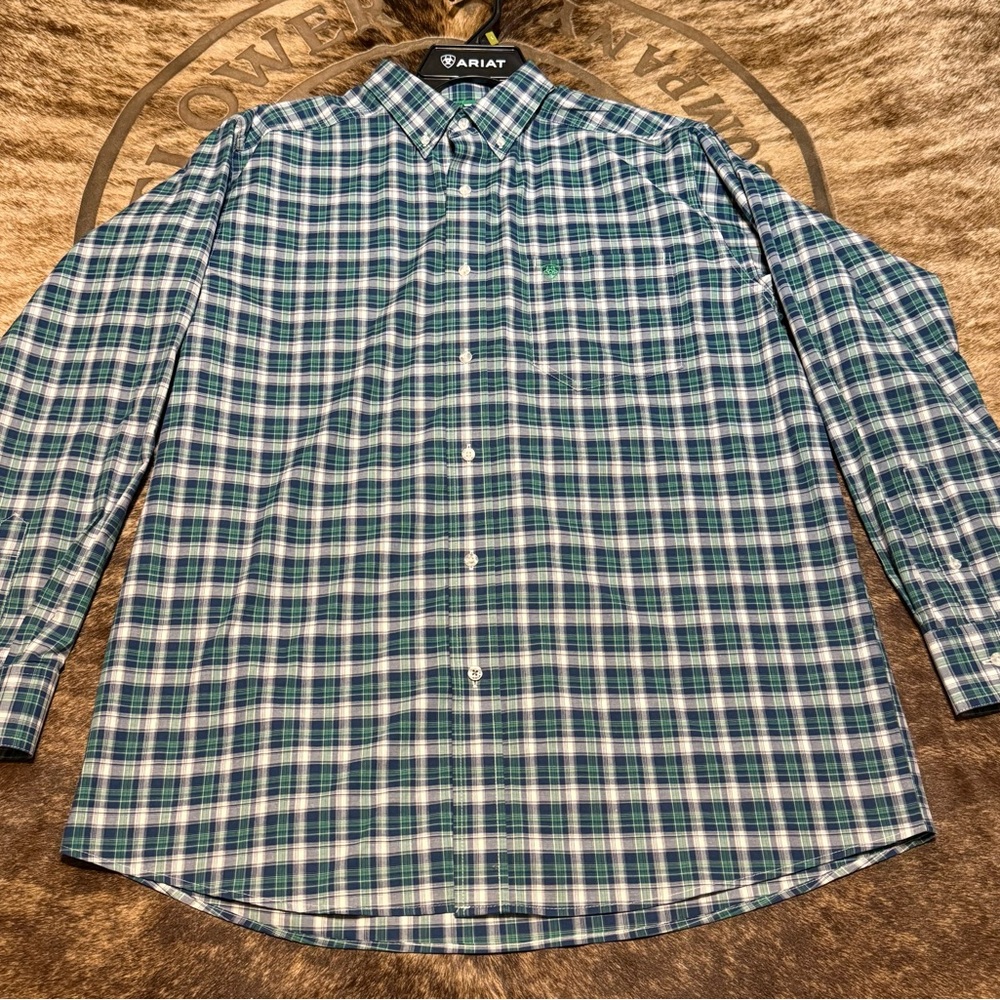 Men’s Ariat Casual Blue and Green Button Down Shirt size Large